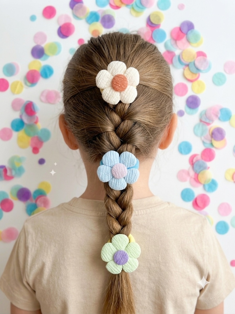 Set of 3 Handmade Fabric Flower Hair Ties, Pastel Textured Pony Holders